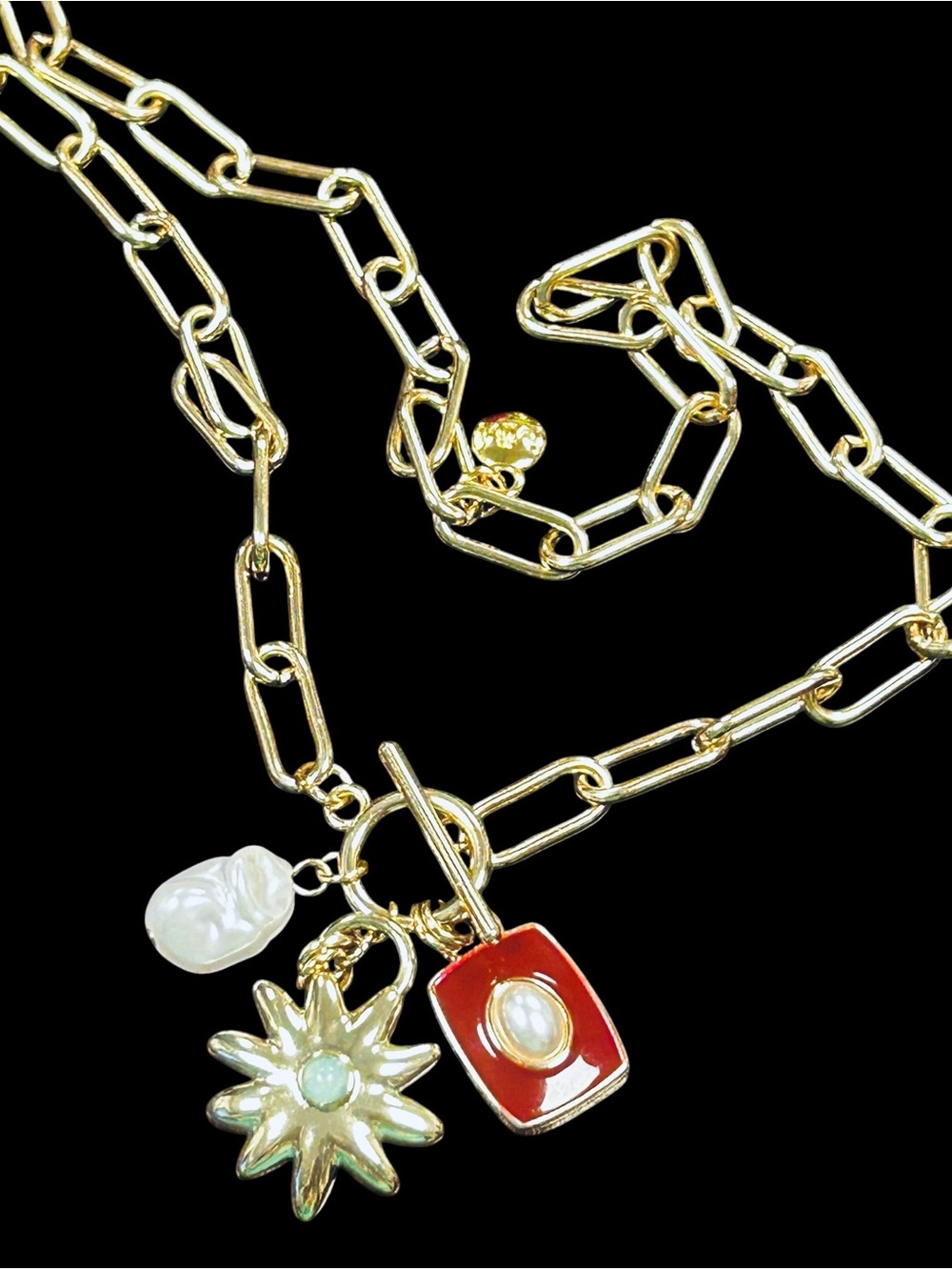 MAYAMAR Charm necklace on Paper Clip Chain NEW in Pouch
